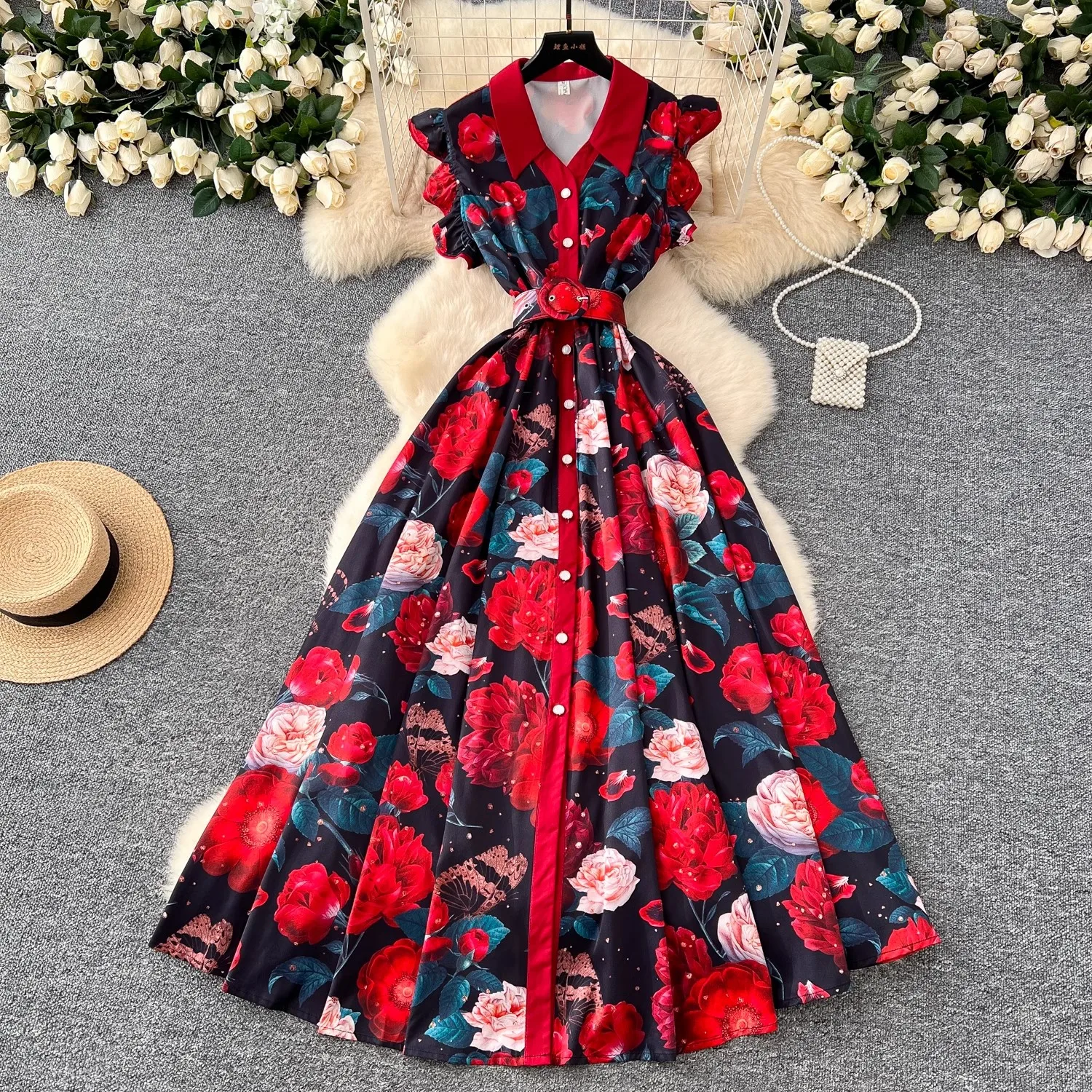 Summer Runway Gorgeous Bohemian Maxi Dress Women Clothing Flying Sleeve Single Breasted Floral Print Long Robe Party Vestidos