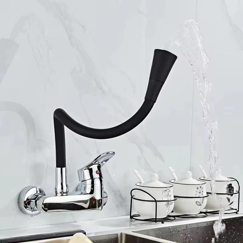 Grifo de cocina de pared plateado، grifo para fregadero de cocina، manguera Giratoria de 360 غرادوس، أورفيشوس دوبلز #3
