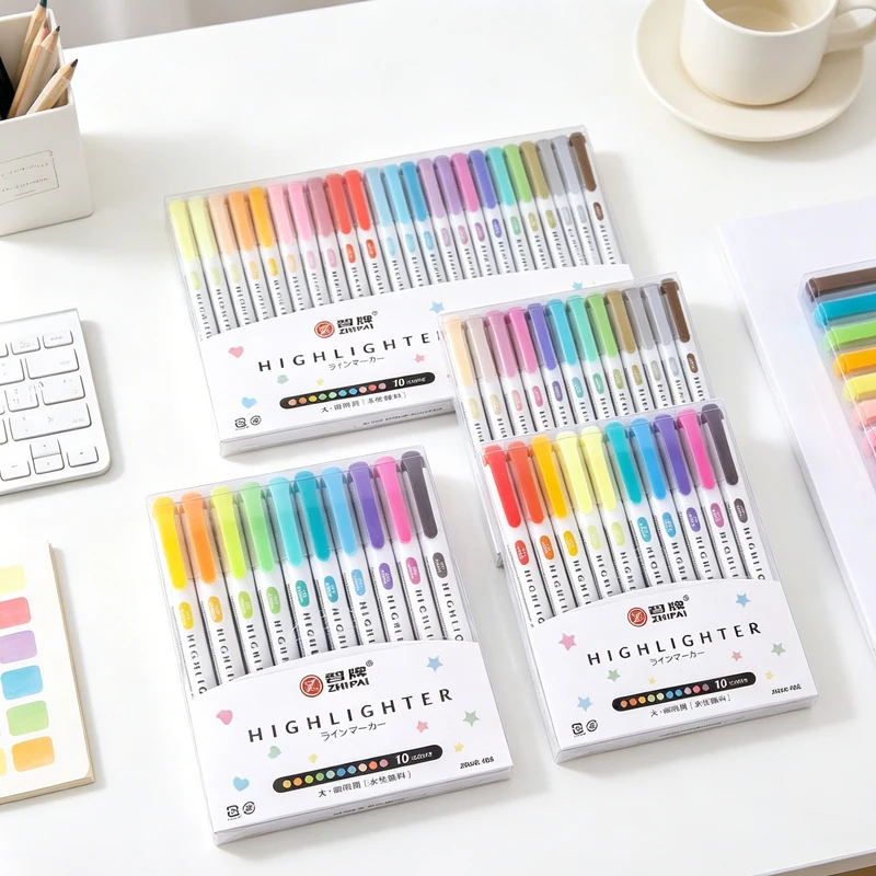 

6/10/25 Colors Double Tibs Highlighter Pen Set Kawaii Marker Candy Colored Markers School Stationery Highlighters Cute Pens