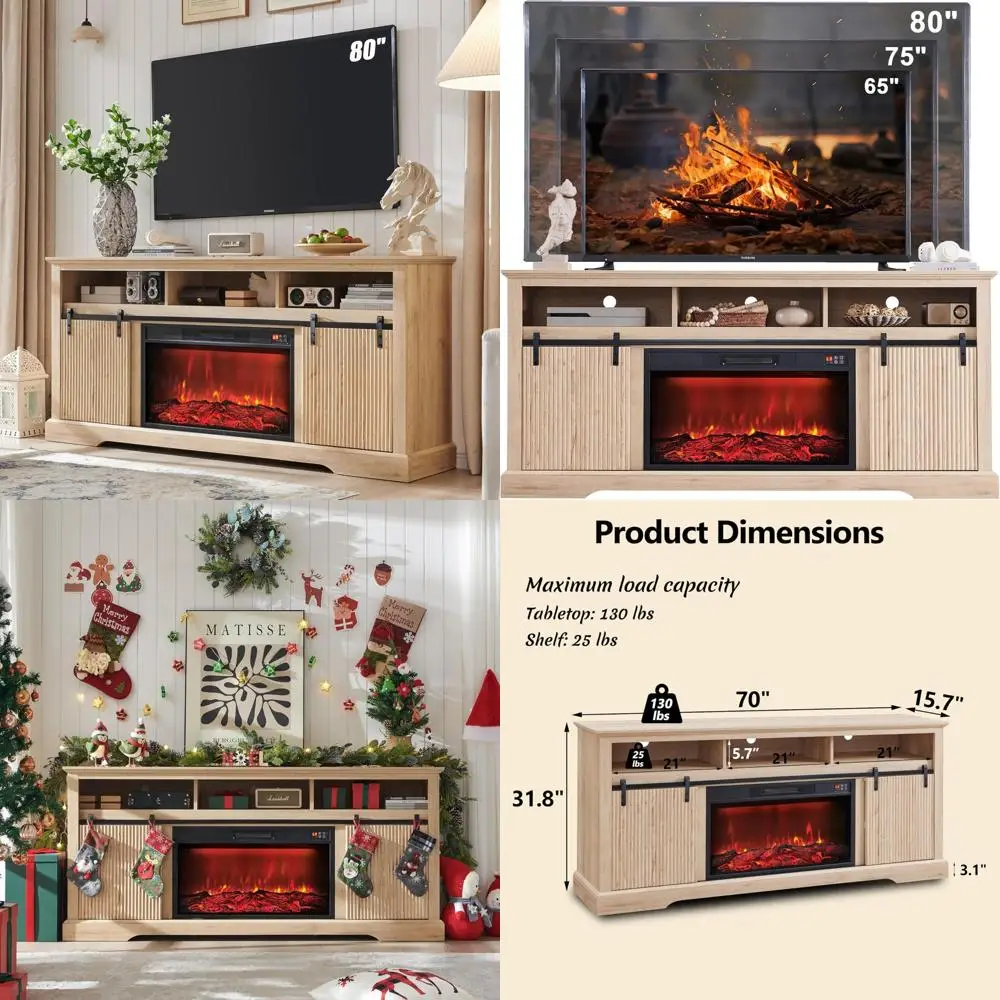 

Современная подставка для телевизора 80 с электрическим камином 30, развлекательный центр с раздвижной дверью и волновой панелью