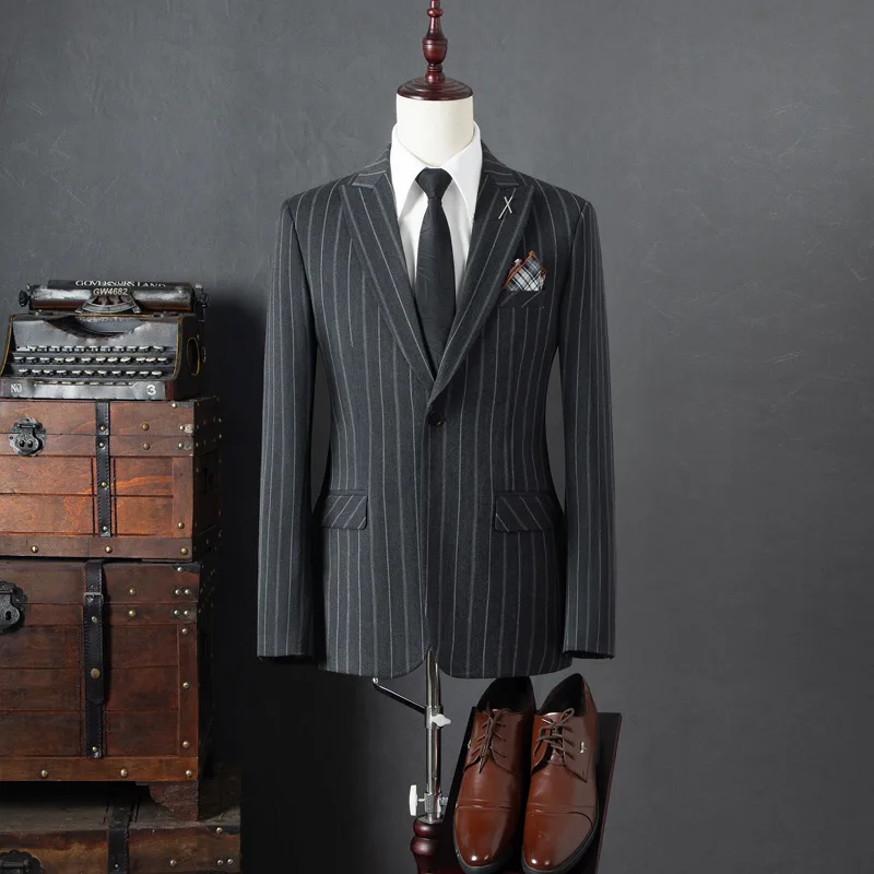 

1-A173 uit Men's Striped Suit suit Men's Full Groom Suit British Style Best Man Clothes Business Dress