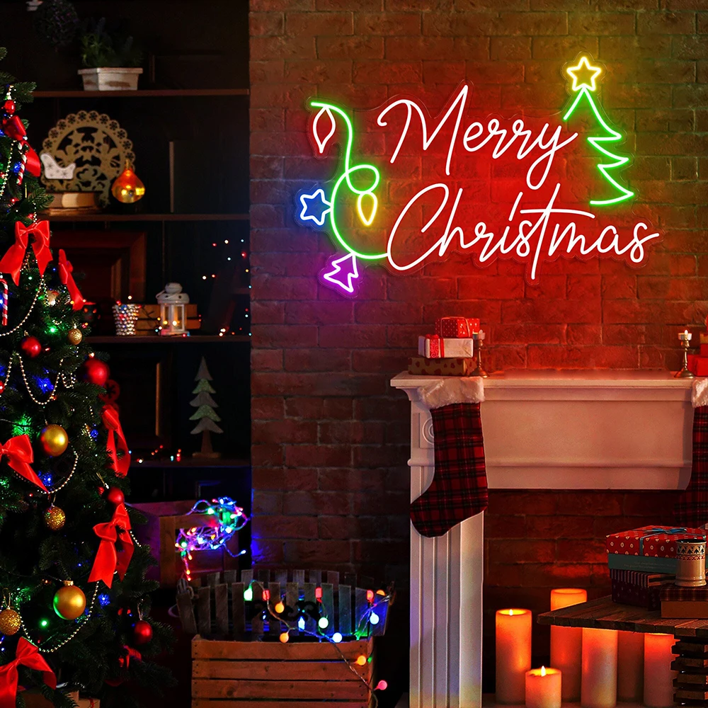 Merry Christmas Neon Sign Christmas Tree Led Light Sign Custom Happy New Year Decor Home Family Party Decoration Neon Light