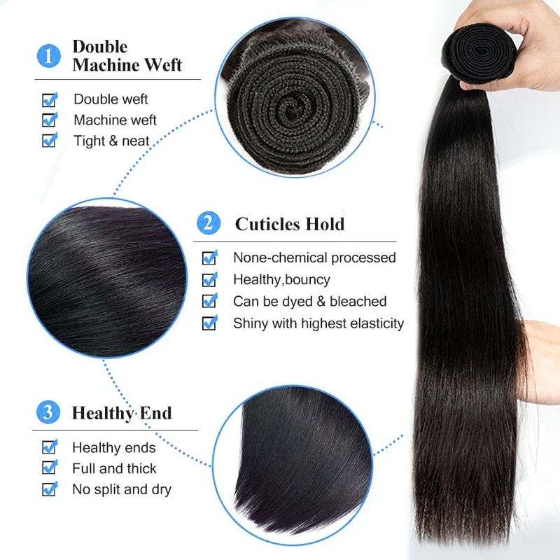 Bundel rambut manusia lurus tulang 100% ekstensi rambut panjang asli untuk kepang 30 Incn 75cm bundel mentah halus tanpa simpul hitam