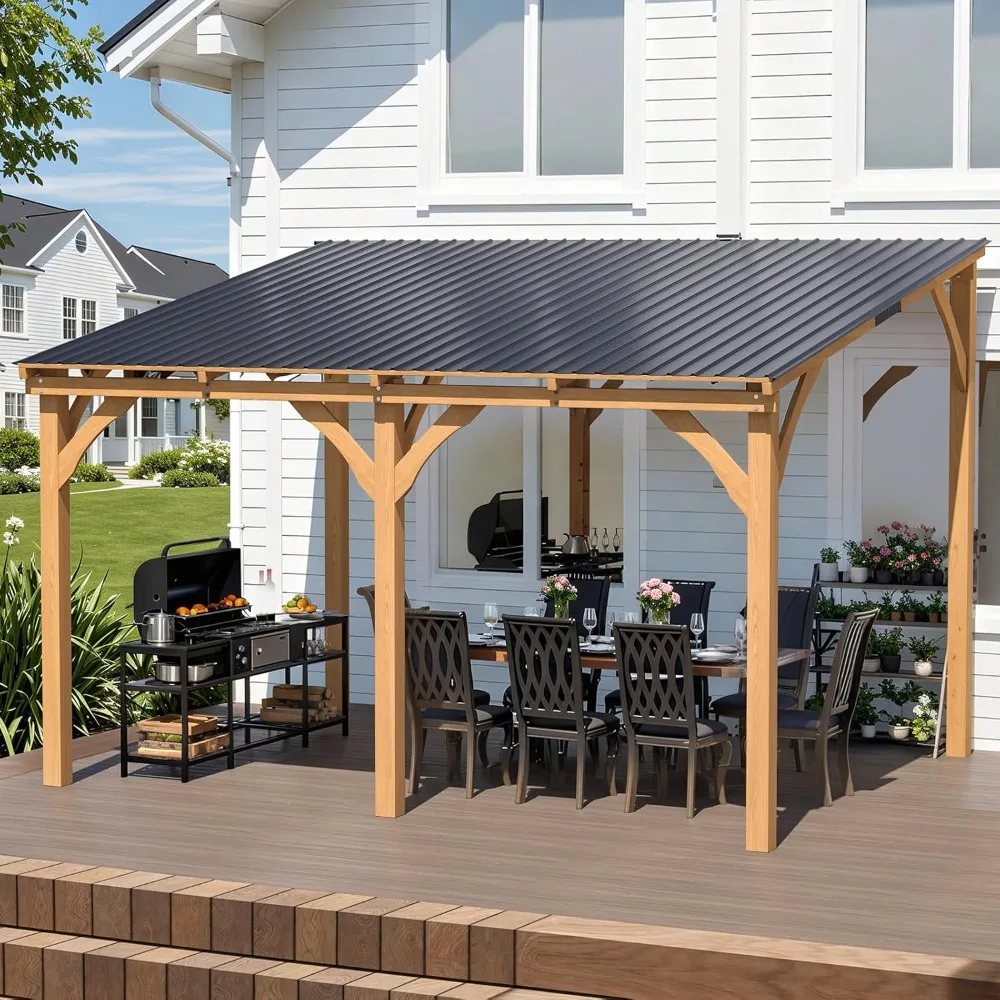 

10ft X 12ft Outdoor Wooden Gazebo, 12x10ft Outdoor Cedar Sloping Hard-roof Pergola and Gazebo, Customizable