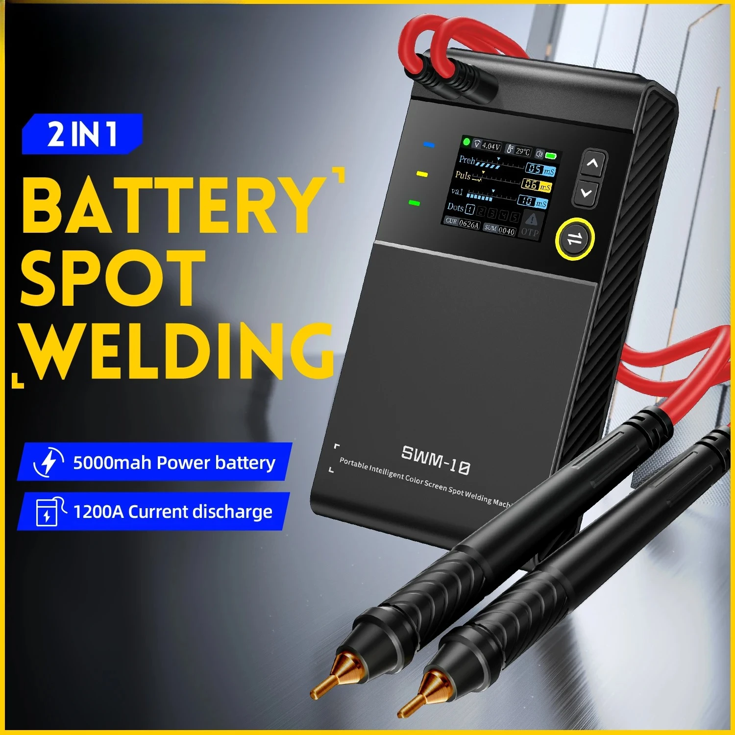 1200A Portable Spot Welder, Dual Pulse 4 Gears Adjustable, for 0.1-0.25mm Nickel/Steel Strip & 18650 Battery, 5000mAh