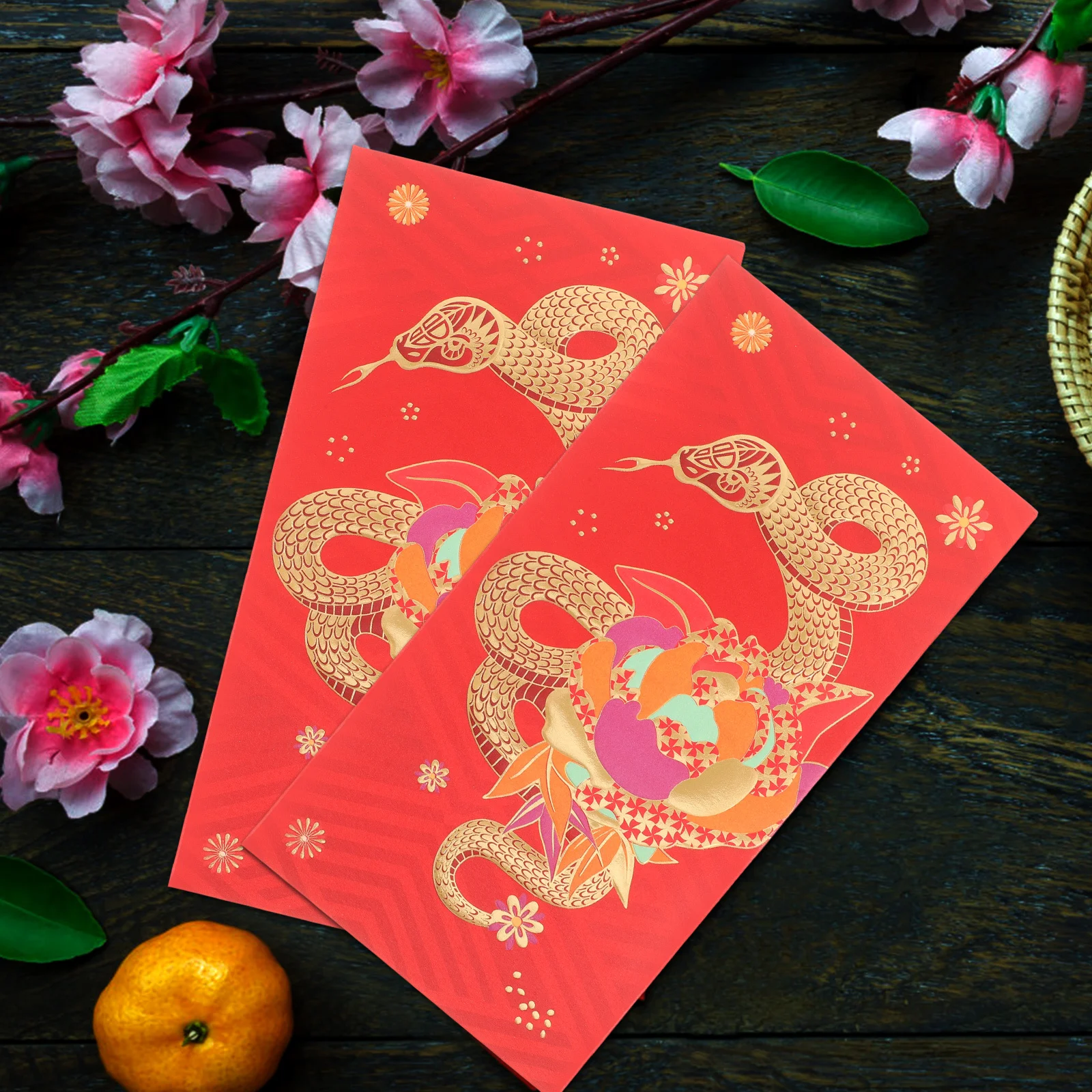 6Pcs Year of The Snake Red Envelopes Chinese New Year Lucky Money Bags Fine Craftsmanship Vibrant Colors Secure Closure Festival