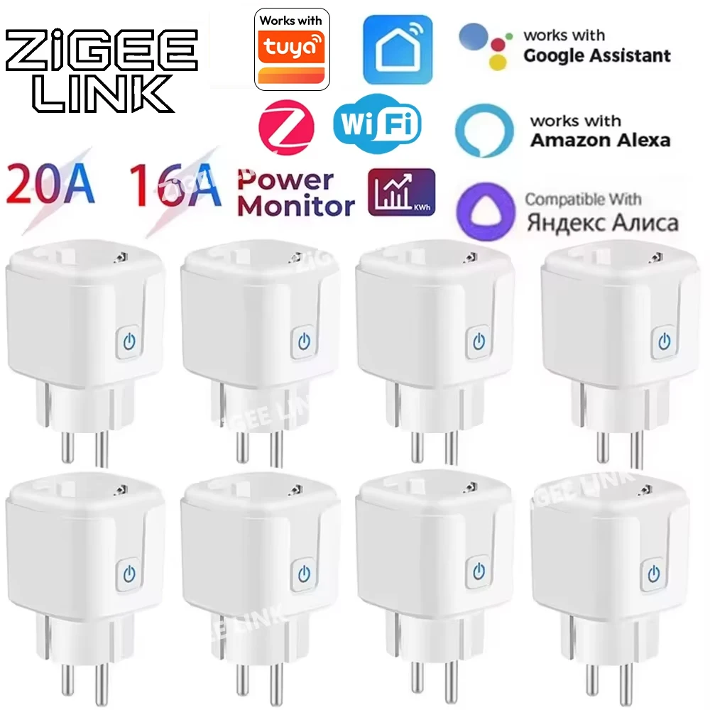 Smart WiFi/Zigbee Plug Socket EU Outlet 16A/20A with Power Monitoring Timer Function Voice Control Alexa Google Home Alice