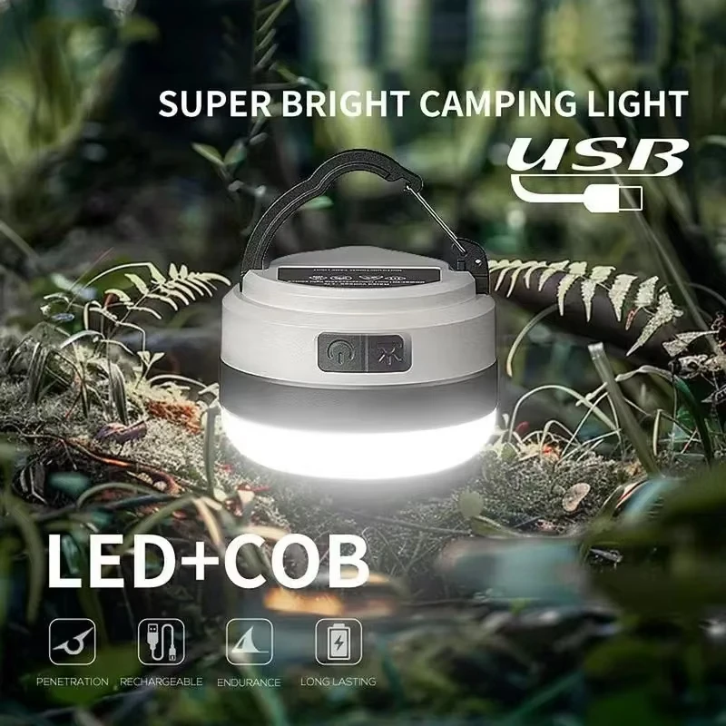 LED Portable Lantern Flashlight with 6 Light Modes Hanging Hook Buit-in Battery Rechargeable Camping Tent Light