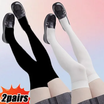 Cor sólida lolita meias longas jk mulheres meninas bonito preto branco collants sobre o joelho coxa meias altas cosplay sexy meias de náilon