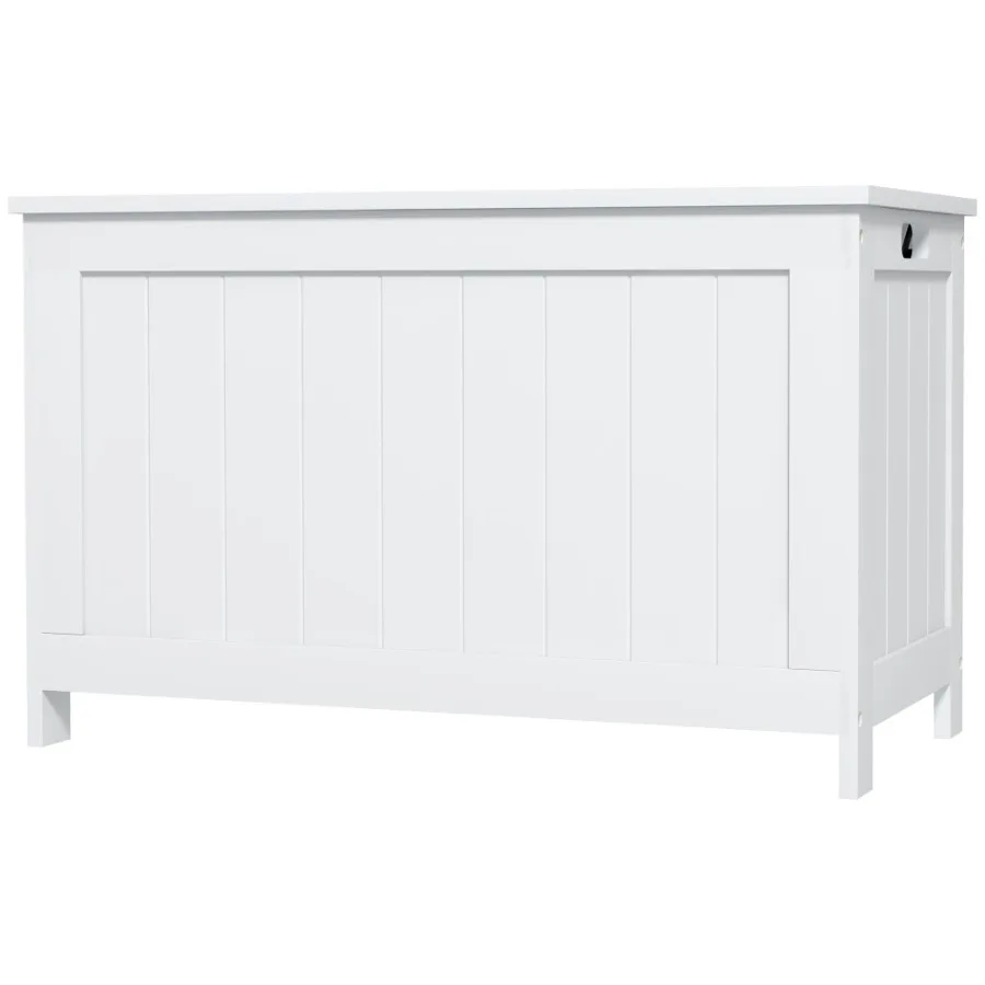 

HOMCOM Wooden Storage Trunk 29.9 with Safety Hinges Bench Side Handles Chest Playroom White