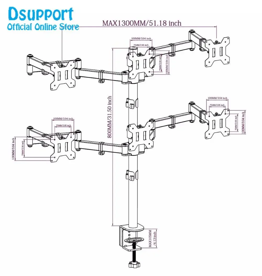 뜨거운 판매 헤비 듀티 6 암 LCD LED 모니터 스탠드 데스크 마운트 브래킷 완전히 조절 가능한 6 스크린 및 180도 풀 스위블 Ar