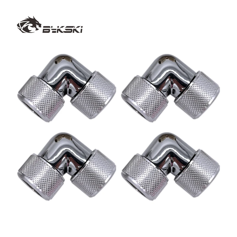 Bykski 4pcs/set Computer Water Cooling 90 Degree Fitting Use for OD12mm/OD14mm/OD16mm Tubing Hand Compression Copper Fitting