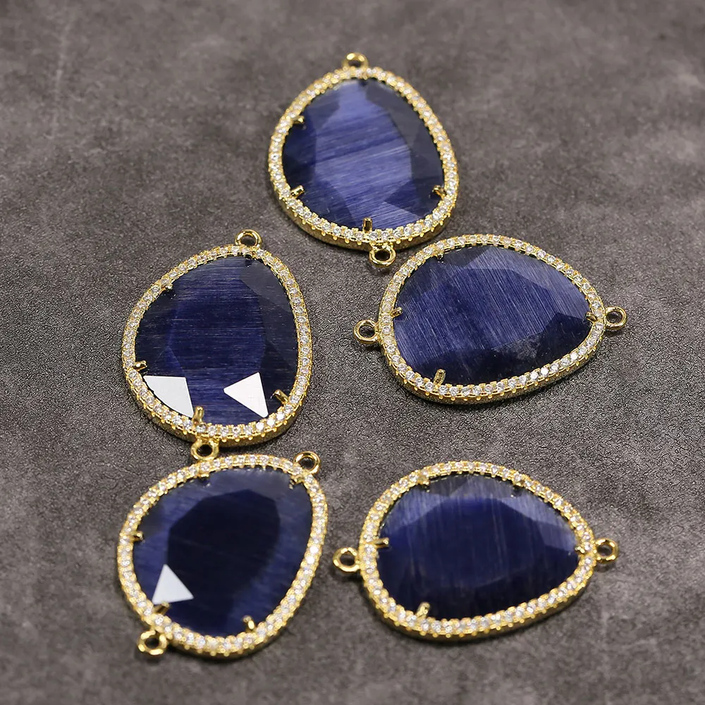 

APDGG 5 Pcs Natural Blue Cat eye Connector Double Ring Jewelry Finding