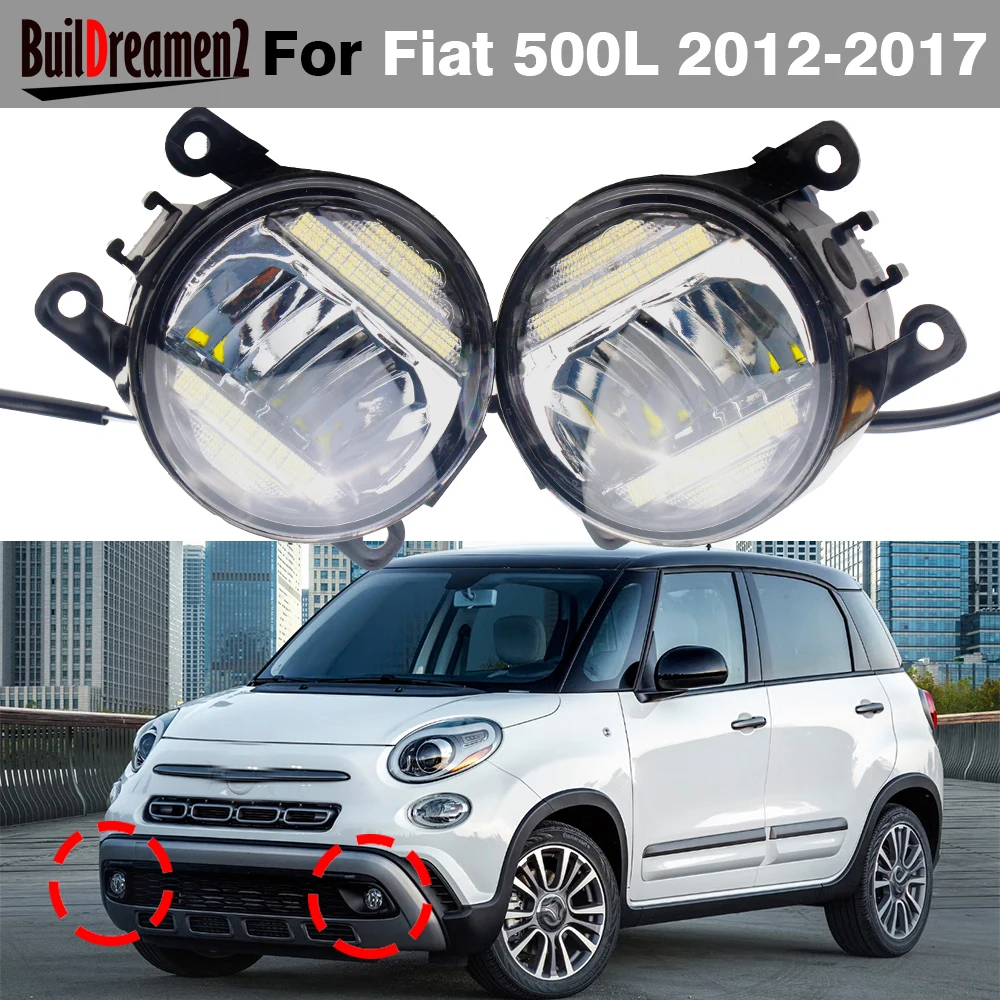 2IN1 Design 30W 8000LM Car External LED Fog Light Assembly DRL Daylight 2 Pieces For Fiat 500L 2012 2013 2014 2015 2016 2017