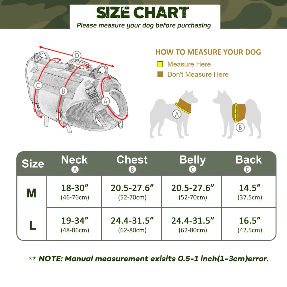 Tactical Dog Training Vest No Pull Military Harness Adjustable Dog Hiking Harness Working Vest For Medium Large Dogs