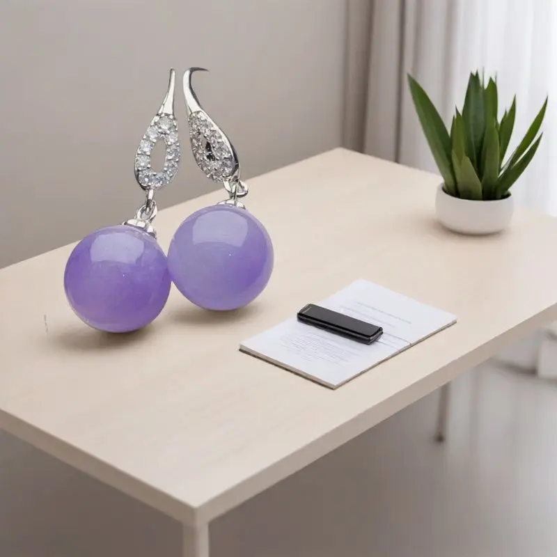 

Myanmar Laokeng jadeite pure natural violet round beads inlaid with jade earrings, earrings, new Chinese light luxury for wife