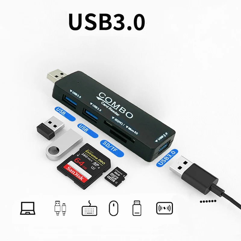 

5Gbps USB 3.0 HUB Splitter Cable with Micro SD TF Card Reader Laptop Computer Memory Extend Adapter for Keyboard Mouse