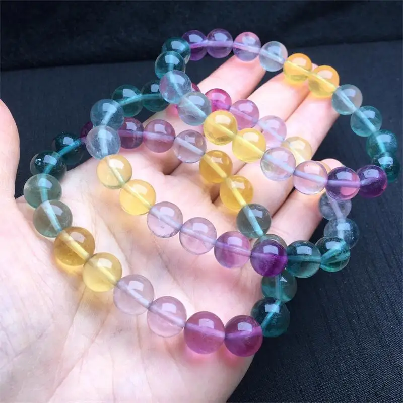 9.5MM Natural Colored Fluorite Bracelet Fortune Energy Bangle Mineral String Woman Amulet Jewelry Healing Gift 1pcs