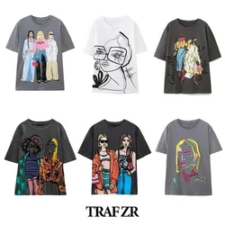 TRAF ZR Cotton Women's Plus Size T-Shirt Summer O-Neck Short Sleeve T-Shirt SummerY2k Street Shirt Women's Shirt T-Shirt Top