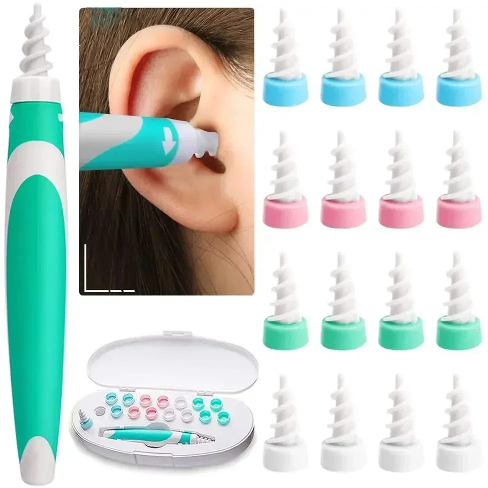 Ear Cleaner Spiral Ear Stick Soft Silicone Cleaning Wax Swab Pick Tool Set 16pcs Ear Wax Removal Tool Ear Cleaning Stick