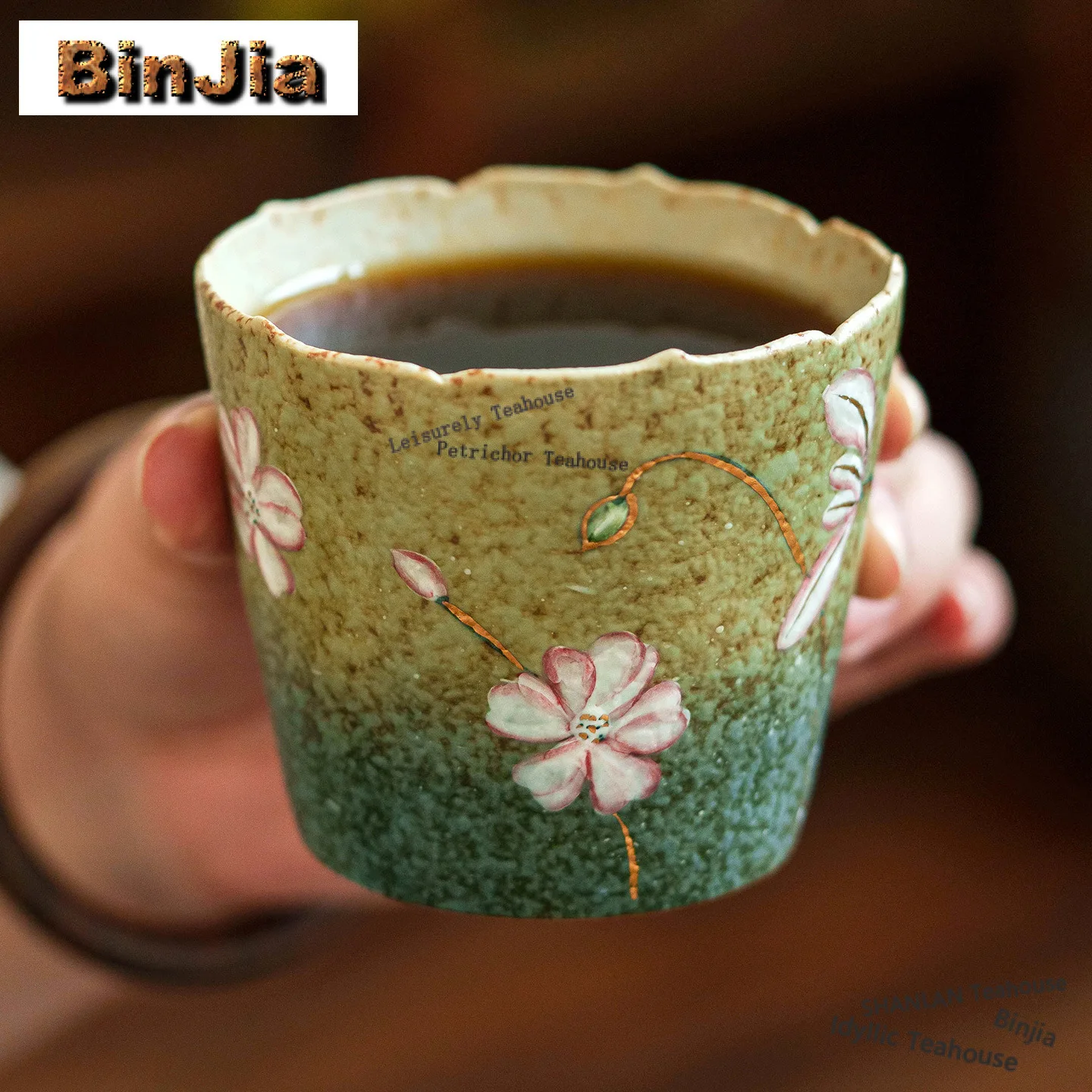 

203ml Green Leaf Hand Painted Lotus Teacup Vintage Tea Bowl Tea Cup Set Tea-tasting Personal Cup Jianzhan Master Cups Tableware