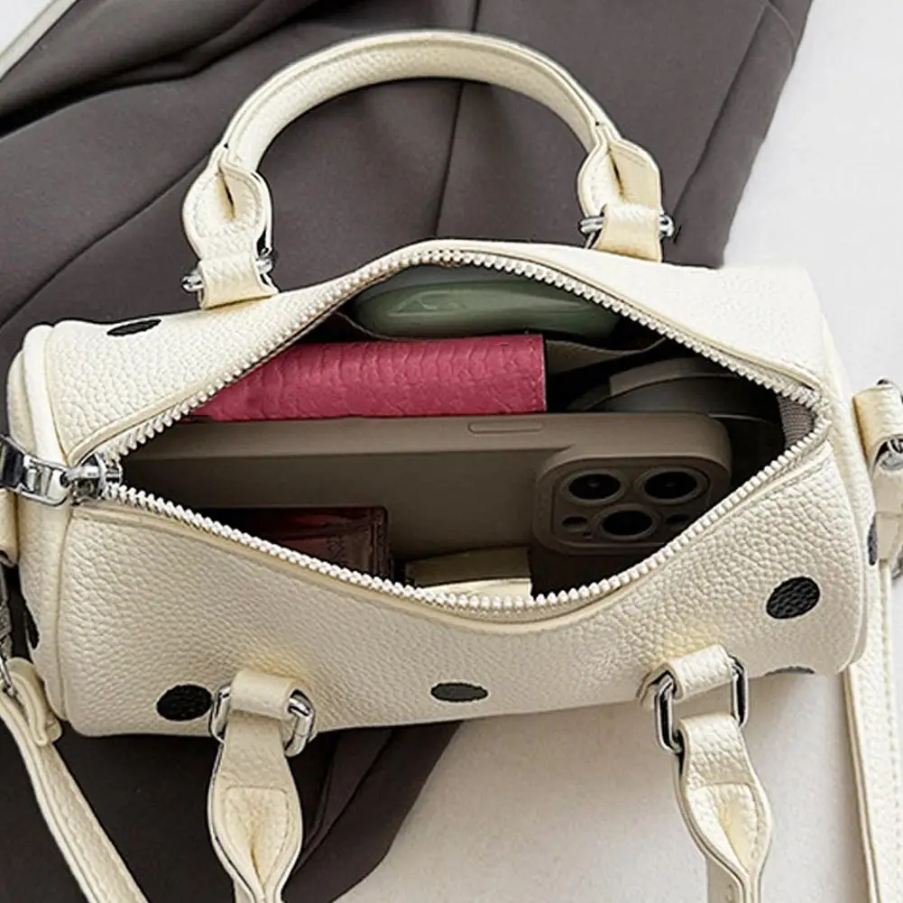 

PU Leather Ladies Casual Tote Fashionable Shoulder Bag Pure Color With Round Dot Design Crossbody Handbag