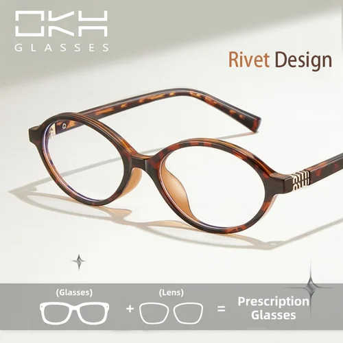 Imagen 1 del producto OKH, diseño de moda, montura ovalada para gafas para mujer, gafas ópticas, gafas de lectura con luz azul, gafas graduadas para miopía personalizadas