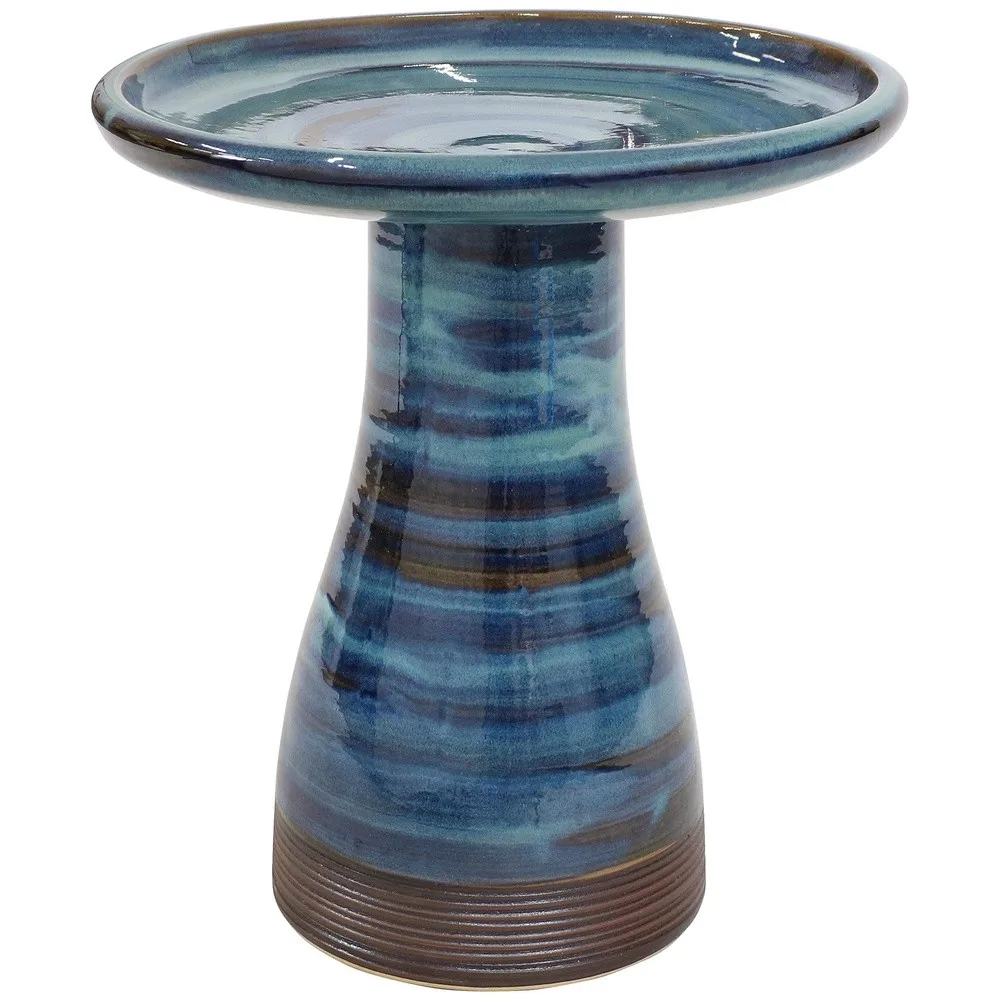 Sunnydaze Ceramic Bird Bath for Outside Hand Painted 21” H Galaxy Blue