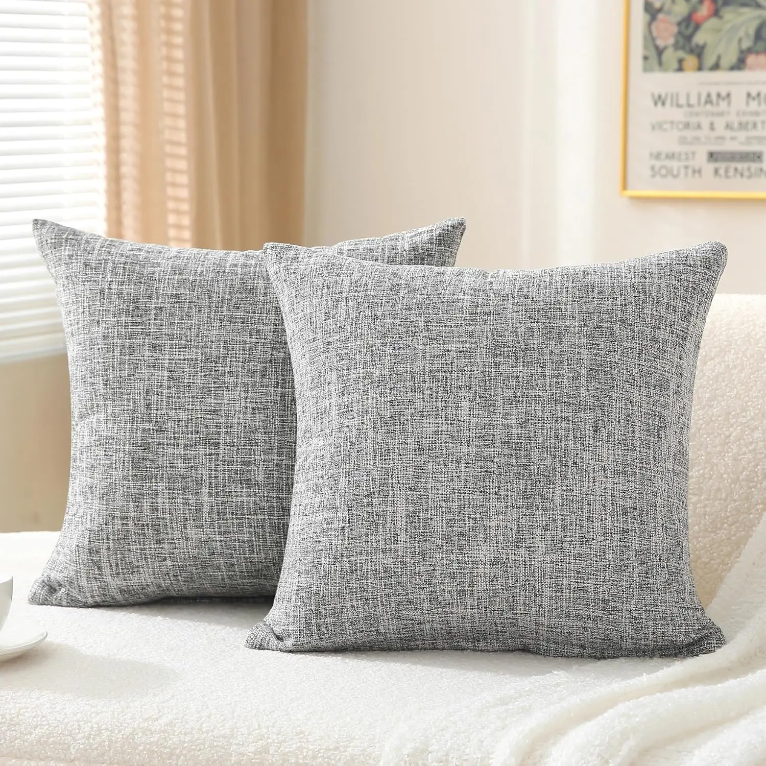Packung mit 2 einfarbigen dekorativen Leinen-Kissenbezügen, einfach, bequem und weich, zur Dekoration von Sofa, Wohnzimmer und Schlafzimmer – Detail 16