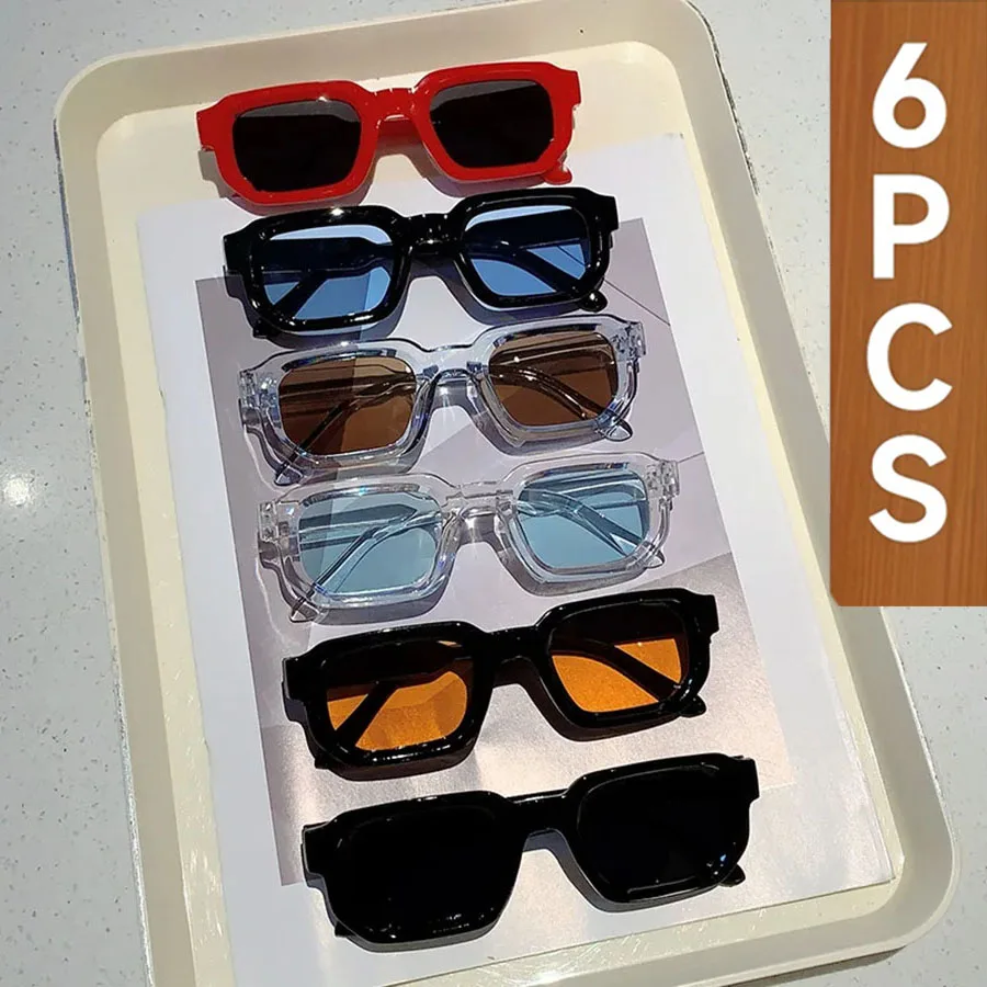 6 pièces/ensemble femmes Vintage Rectangle cadre lunettes de soleil mode rétro lunettes de soleil marque de luxe Design lunettes UV400 lunettes hommes lunettes
