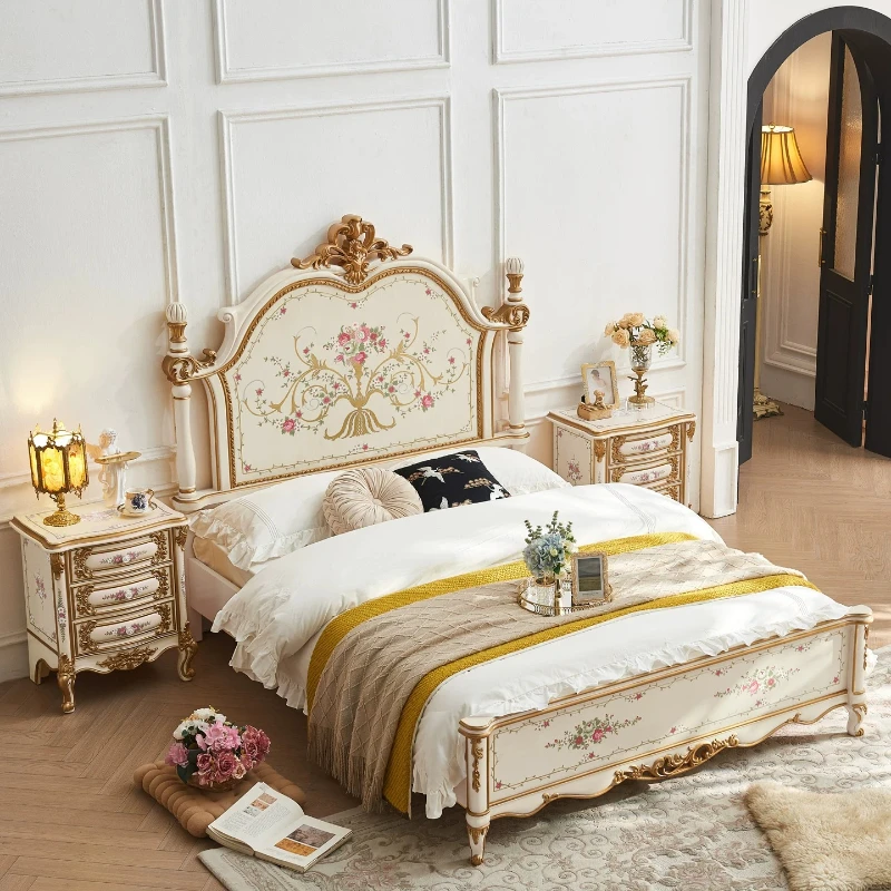 2026 new all solid wood beige painted rose master bedroom 1.51.8 meters bed