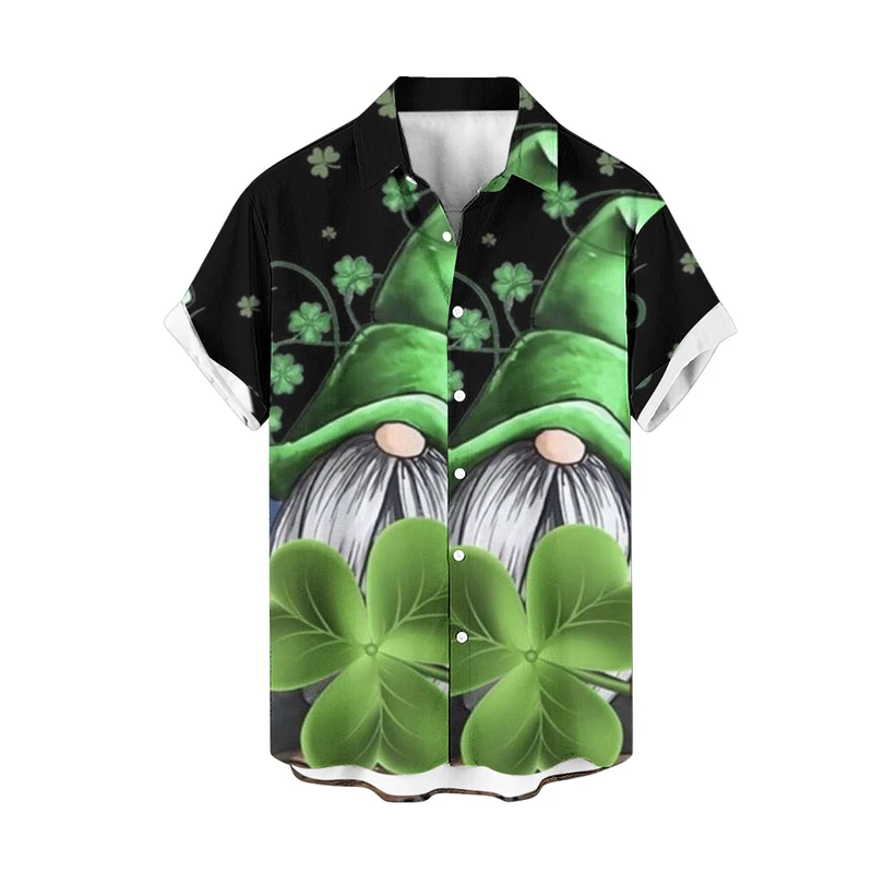 

Casual Shirts Lucky Green Shamrock Beach Shirt Hawaiian Fashion Blouses Men Custom Plus Size Clothing Short Sleeve Male Tees