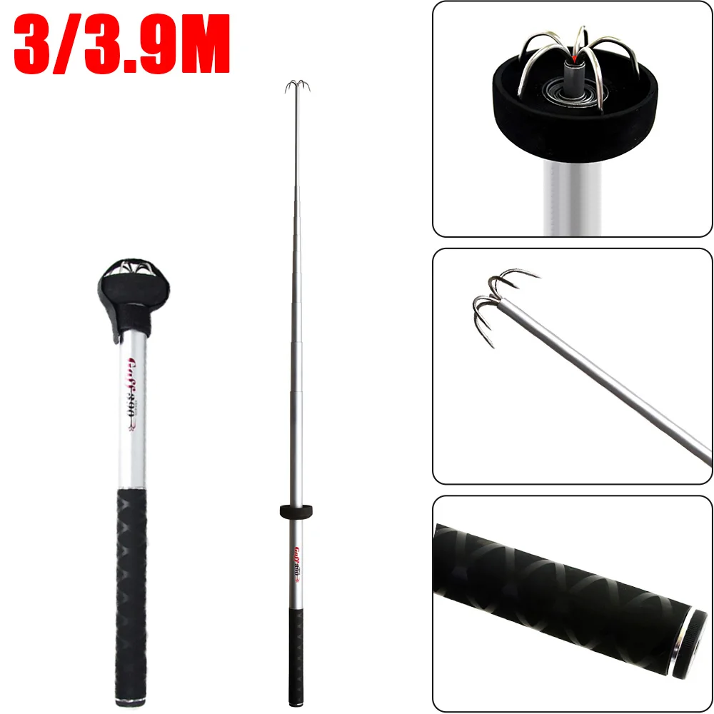 

3/3.9m Telescopic Squid Fishing Gaff Sarbon Steel Triple Hook Carbon Octopus Gaffs Terminal Tackles Retractable Squid Tool