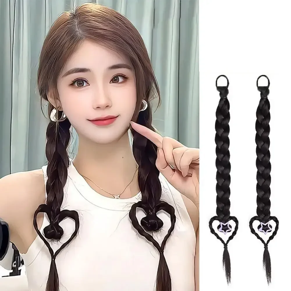 

Synthetic Y2K Sweet Girl Love Twist Braided Wig Simulated Double Ponytail Women Fake Extensions