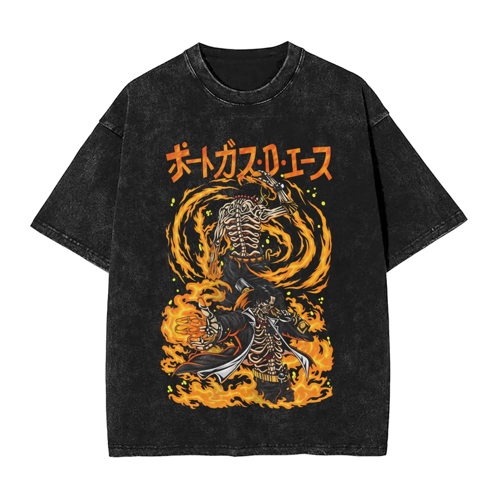 Men's Graphic One Piece Portgas D Ace Skeleton Flame Anime T-Shirts Top Tees Summer Short Sleeve Tee Shirt Wholesale