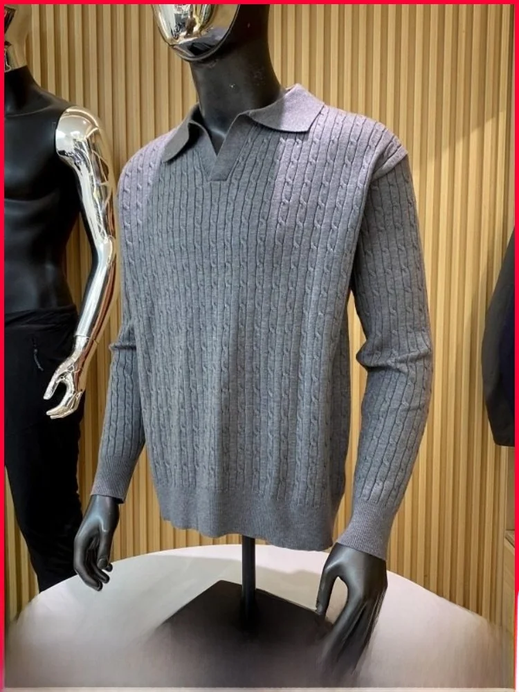 

Blended Long Sve Knitted Sweater Collared Versatile Base Layer irt for Men Autumn Winter Soft Polyester Nylon