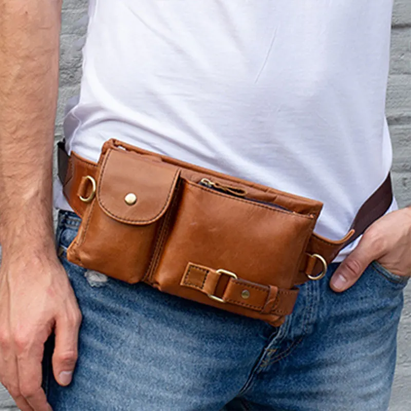 Imagem -02 - Bolsa de Cintura de Couro Masculina Fanny Pack Bolsa para Cinto de Viagem para Telefone Bolsa para Celular