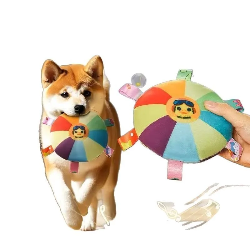 Brinquedo estridente para dentição de cachorro, frisbee de pelúcia para entre...
