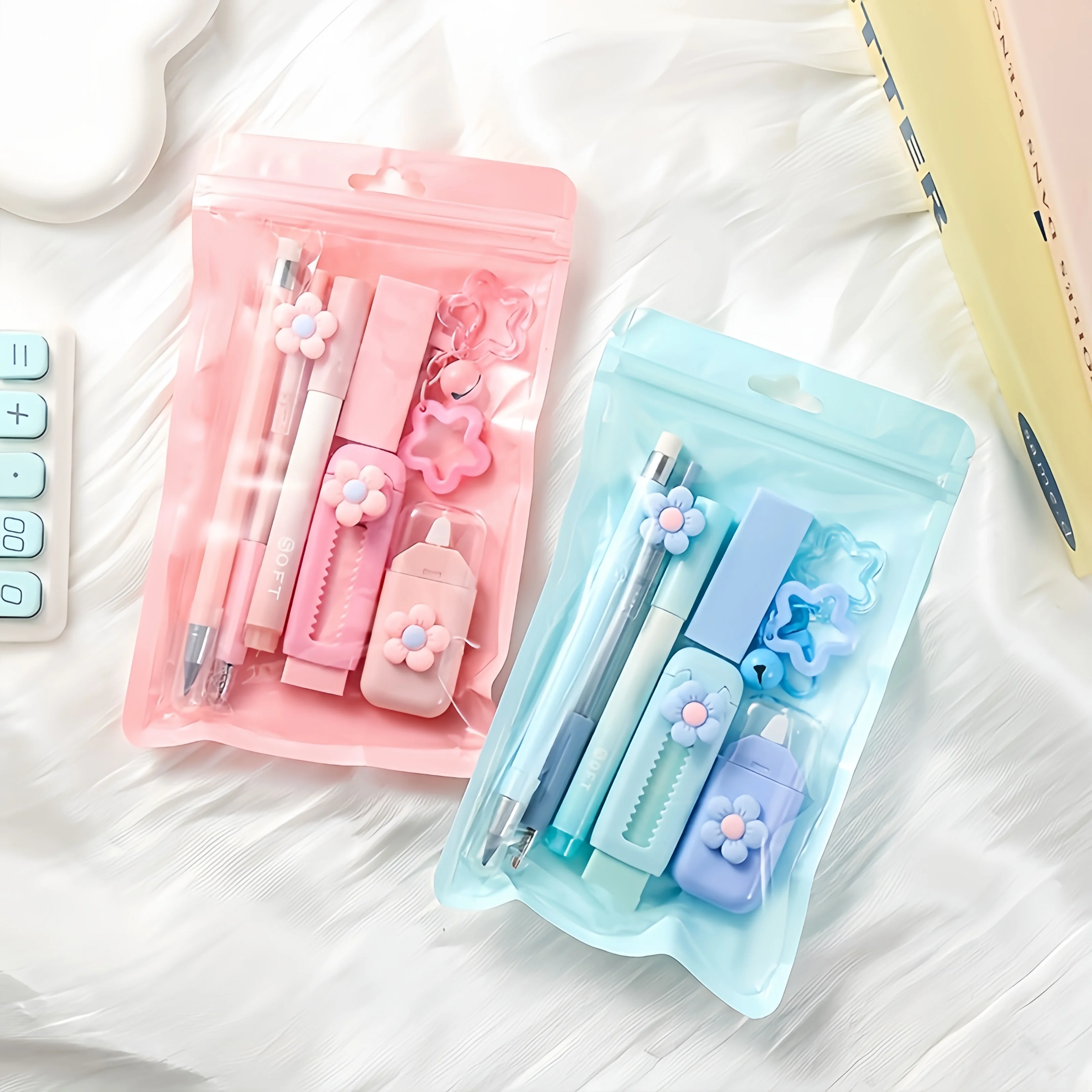 Seven-In-One Multifunctional Stationery Set – Available in Four Colors to Brighten up Your Workday, Includes a Push-Pull Eraser, Highlighter, Ballpoint Pen and Other Tools, the Ideal 7-Piece Stationery Set for Creative Professionals