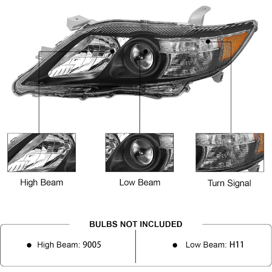 استبدال مجموعة مصابيح أمامية لعام 2010 كامري 2011 كامري 10 كامري 11 كامري كشافات كشافات الولايات المتحدة نموذج مدمج فقط اليسار والري #2