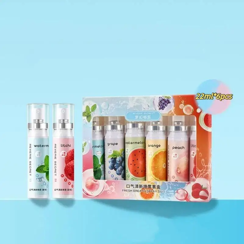6Pcs Fruit Flavor Oral Fresh Spray Lasting Fresh Breath Mild Non Spicy Mint Portable Breath Freshener