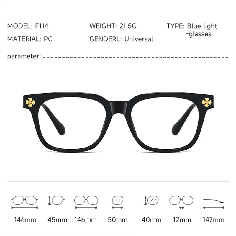 Lunettes de protection anti-lumière bleue ultra-légères de haute qualité, tendance et polyvalentes, monture carrée, unisexe, anti-radiation, pour usage quotidien, F114