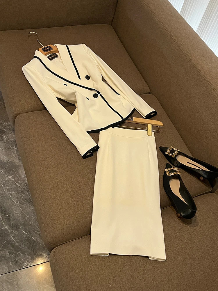 

Моющийся белый костюм для женщин, осенне-зимний комплект Ele Lady Sle, маленький Fraance Sle, формальный модный костюм с юбкой