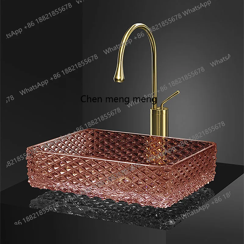 

Light luxury crystal glass wash basin die-casting art basin transparent table wash basin rectangular