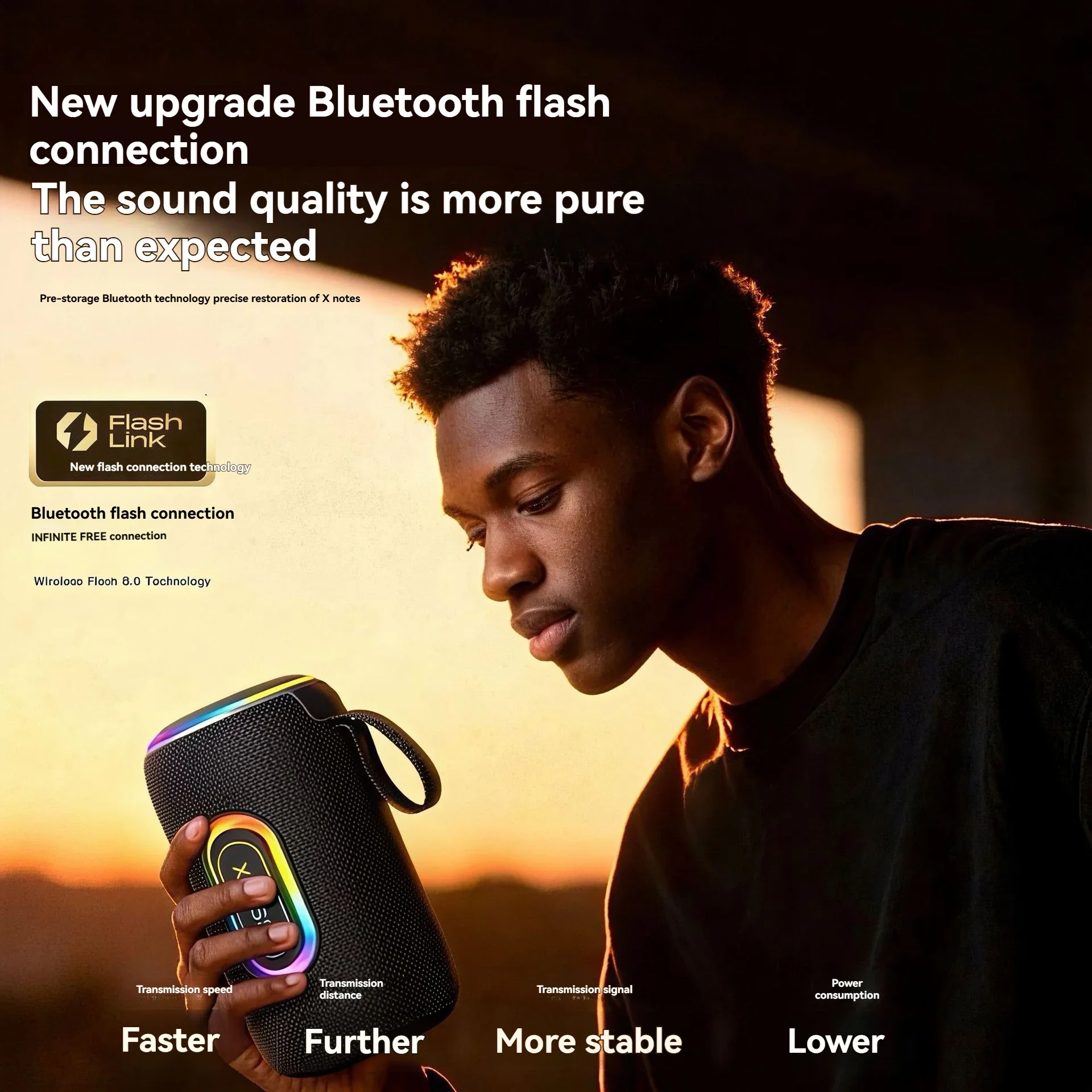 

Newly upgraded Bluetooth flash connect 40W high-power RGB colorful light outdoor subwoofer speaker with IPX5 waterproof rating