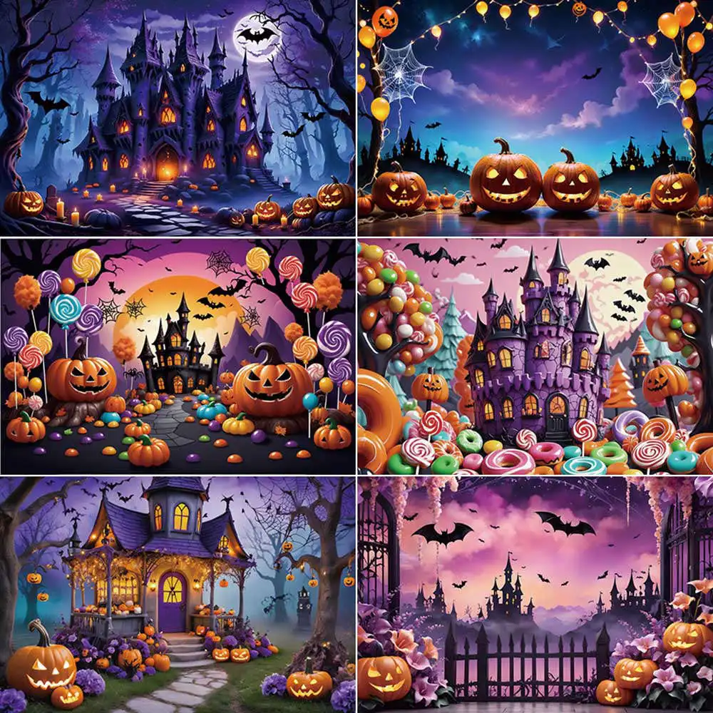 

MOON.QG 2025 Halloween Party Photography Background Jack O Lantern Pumpkin Castle Photozone Backdrop Baby Studio Props