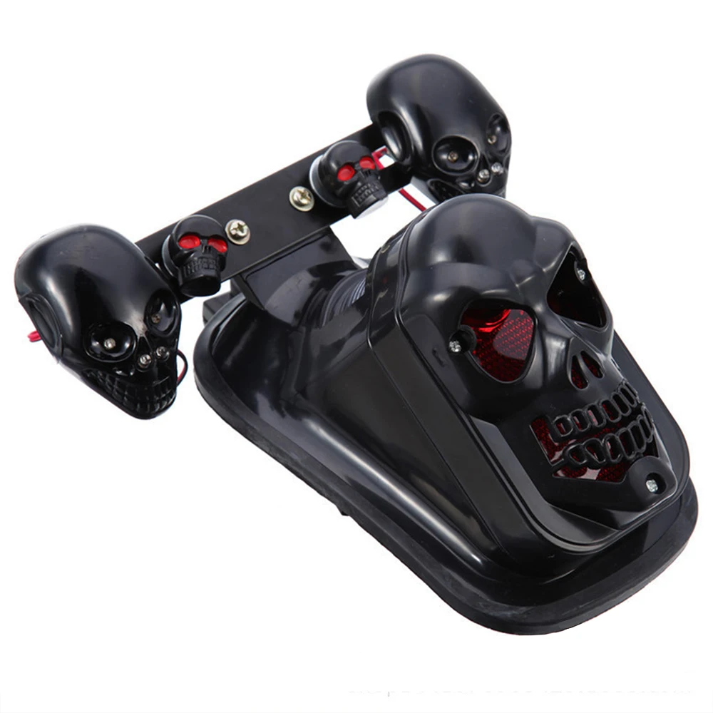 Motorcycle Skull LED Tail Light Integrated Brake Running Light Turn Signal Lamp Retro Custom Rear Taillight For Harley Chopper B - view 3