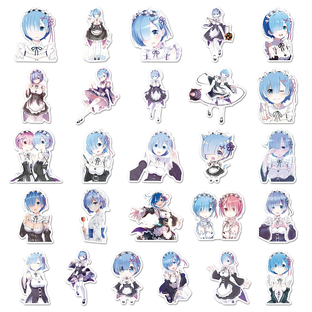 10/30/51 قطعة أنيمي إعادة: الحياة في عالم مختلف من الصفر ملصقات ريم الكرتون ملصق الهاتف المحمول الغيتار سيارة سكيت الشارات