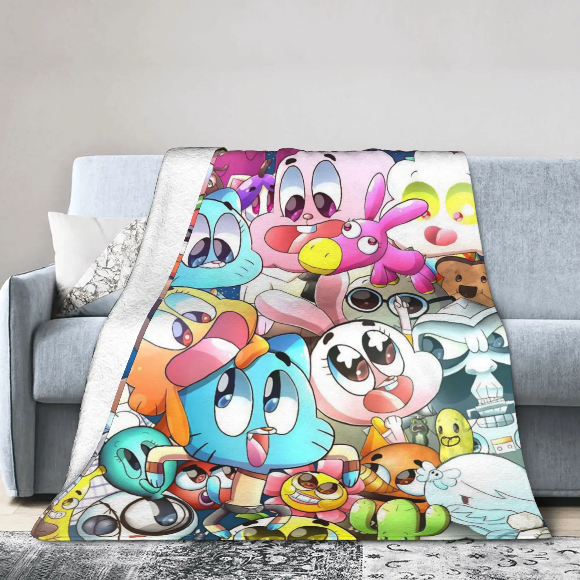 The Amazing World of Gum Ball Fleece Blanket Cartoon Creative Throw Blankets for Home 125*100cm Quilt