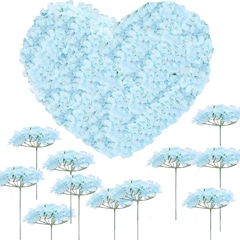 NONE 100 Stück künstliche Hortensien aus Seide, Hortensien-Blumenköpfe mit Stielen, gefälschter Hortensienstrauß für Hochzeit, DIY-Blumendekoration 7